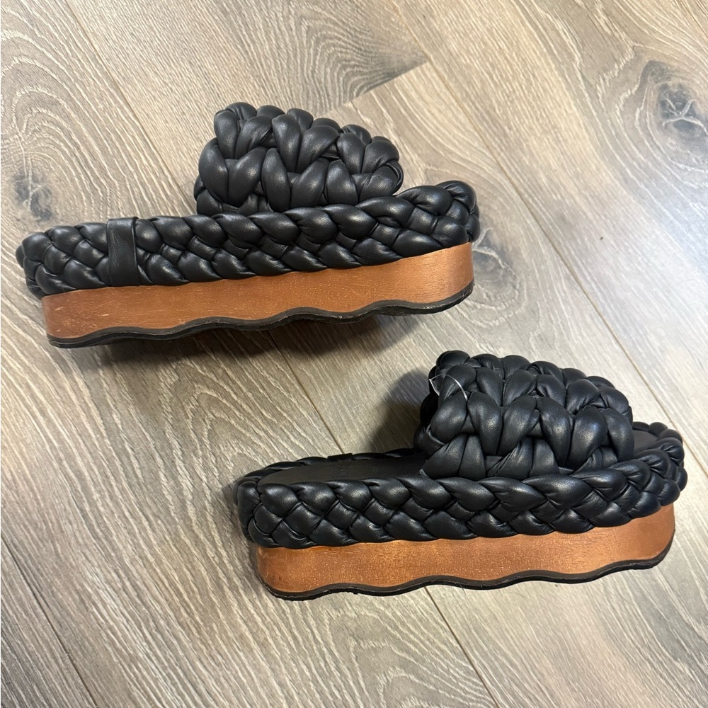 Chloe Wavy Braided Leather Platform Sandals
